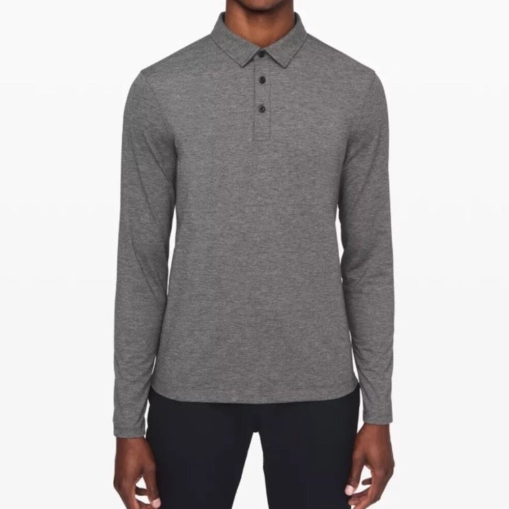 Lululemon Men's Heather Gray Evolution Long Sleeve Polo Shirt 38118